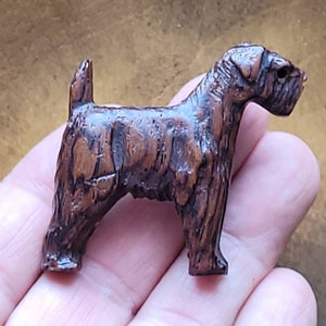 Art Deco carved brown wood dog brooch pin, hand carved wood dog, 1-3/4&quot;, early to mid century.