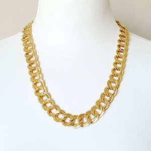 80s Monet Bold Gold Plated Double Link Chain Statement Necklace