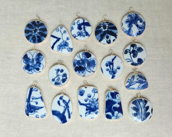 Blue and White Porcelain Art Pendant, Blue China Necklace, Blue