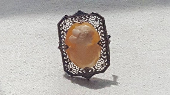 Shell cameo femal with flower brooch, set in ster… - image 8