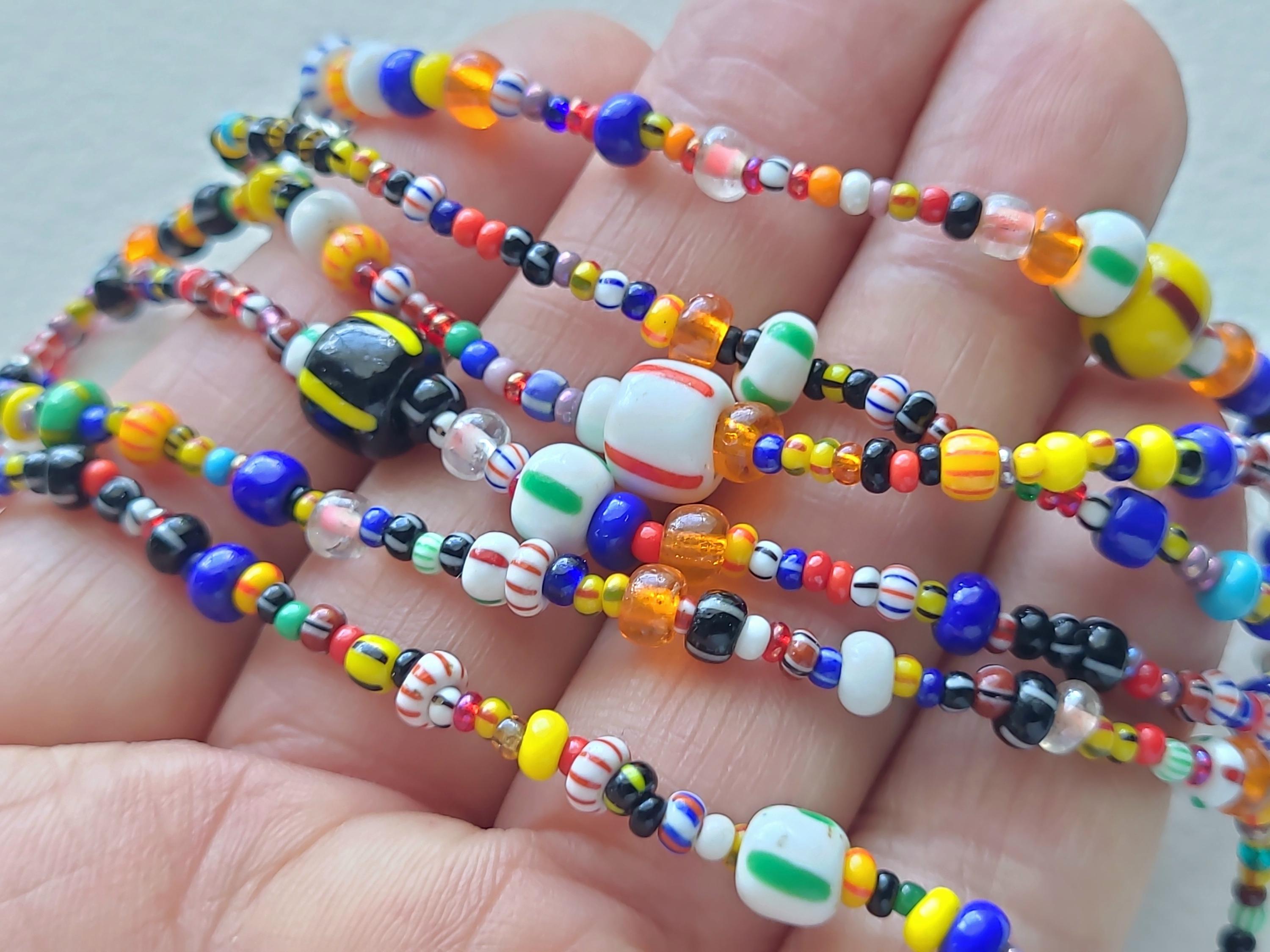 Vintage Multicolor and Striped Seed Bead Necklace With New