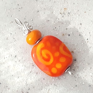 Orangeade pendant, swirl design Lampwork focal bead, fine silver bail, hand wrapped bail, optional SS chain. Fall, Halloween.