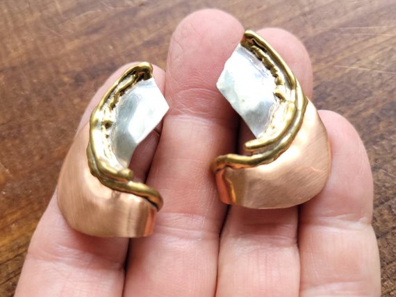 Brutalist Brass Shoulder Duster Earrings, Vintage Twisted Wire Dangle Drop
