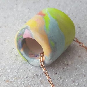 Artisan Pastel Neon Polymer Clay Necklace, Multicolor Marbled Bead, Copper Chain image 17