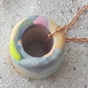 Artisan Pastel Neon Polymer Clay Necklace, Multicolor Marbled Bead, Copper Chain image 19