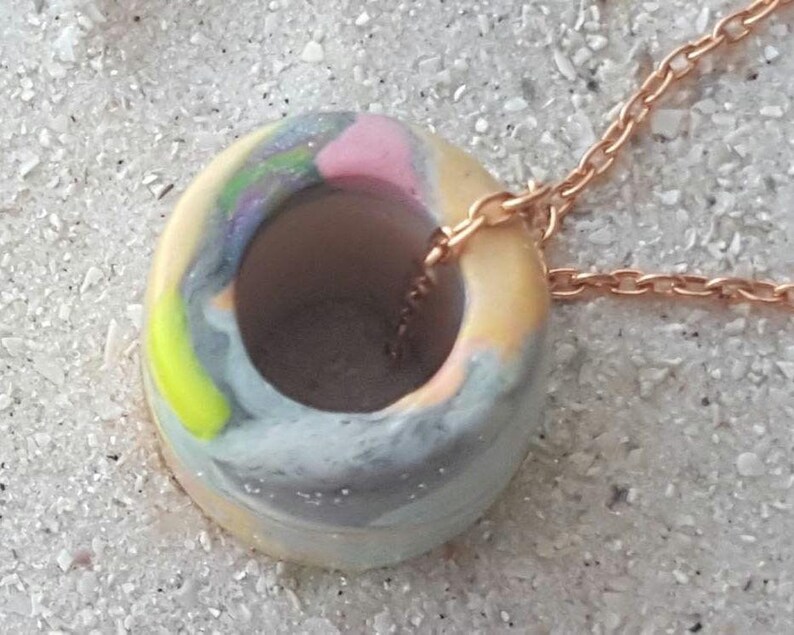 Artisan Pastel Neon Polymer Clay Necklace, Multicolor Marbled Bead, Copper Chain image 19