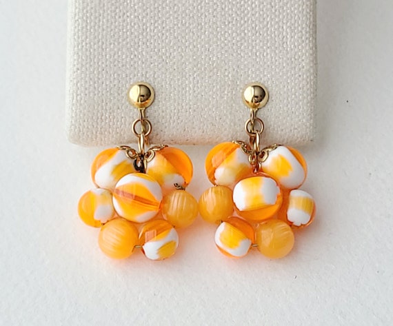 upcycled vintage orange and white acrylic bead cl… - image 1