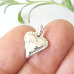 PMC heart pendant, shiny silver Precious Metal Clay handcrafted heart charm.