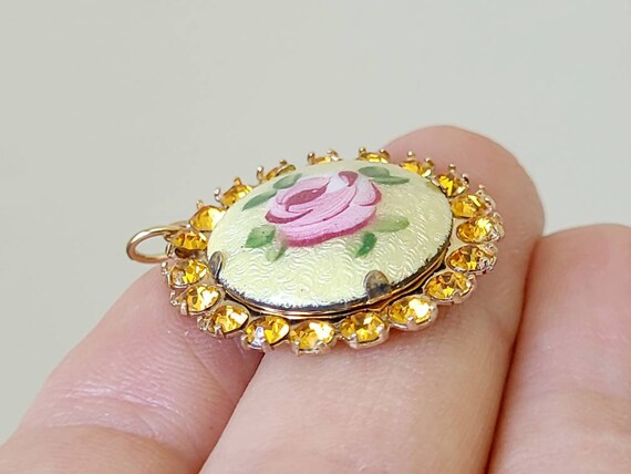 Retro floral pink and yellow goldtone brooch,  pa… - image 10