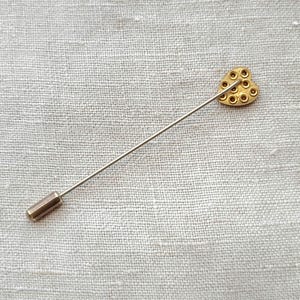Aged Glass Rhinestone Heart Stick Pin, Gilt Gold, Early Mid-Century Lapel Tie Pin image 5