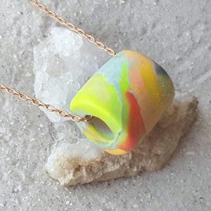 Artisan Pastel Neon Polymer Clay Necklace, Multicolor Marbled Bead, Copper Chain image 10