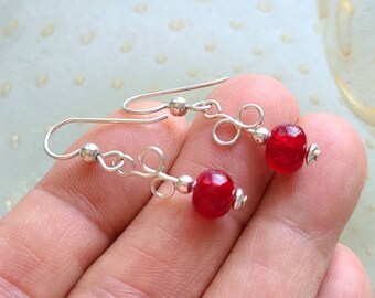 Bright Red Lampwork earrings, argentium silver earwires, OOAK handmade