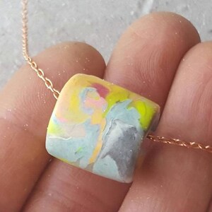 Artisan Pastel Neon Polymer Clay Necklace, Multicolor Marbled Bead, Copper Chain image 12