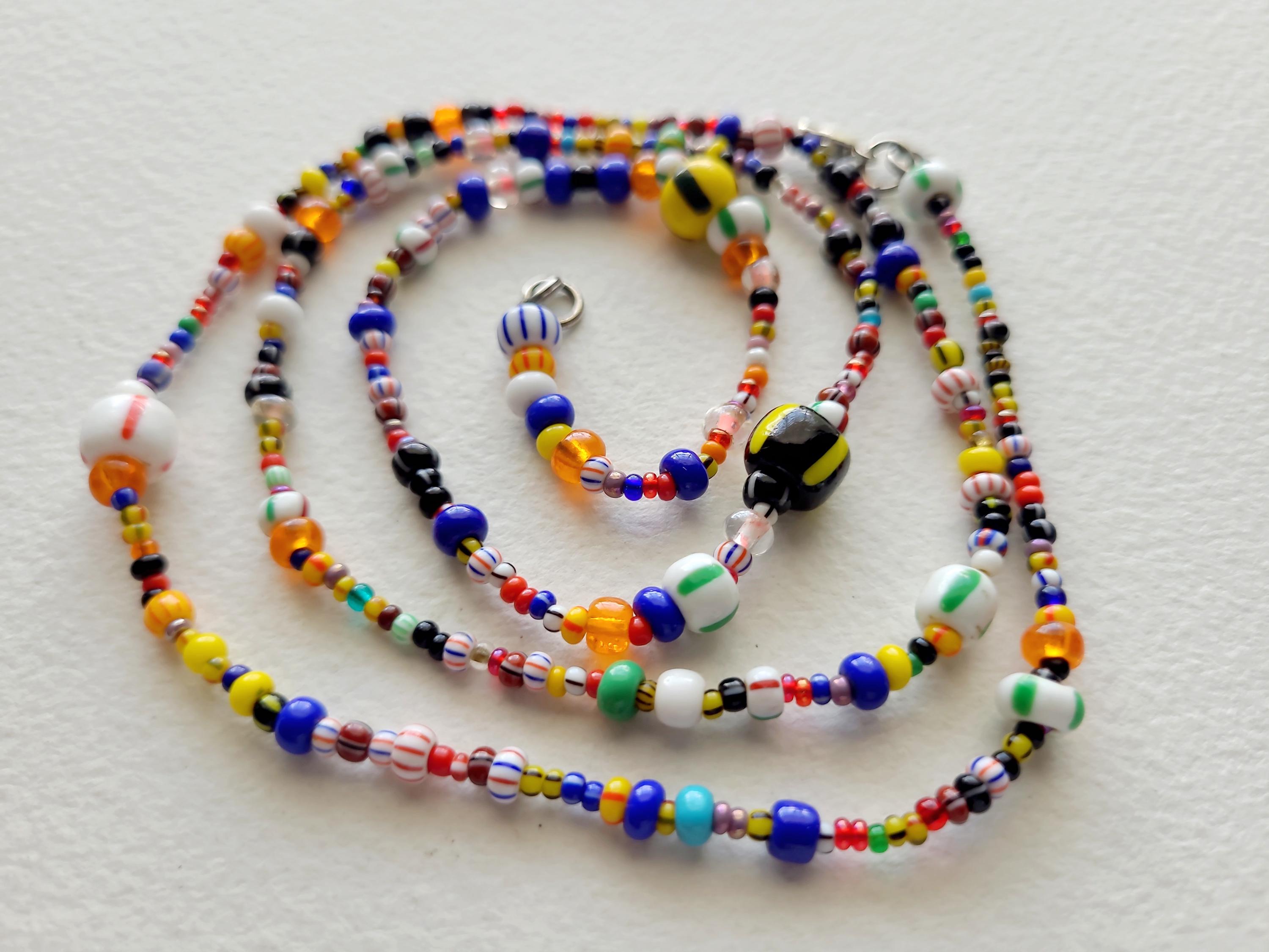 Vintage Multicolor and Striped Seed Bead Necklace With New