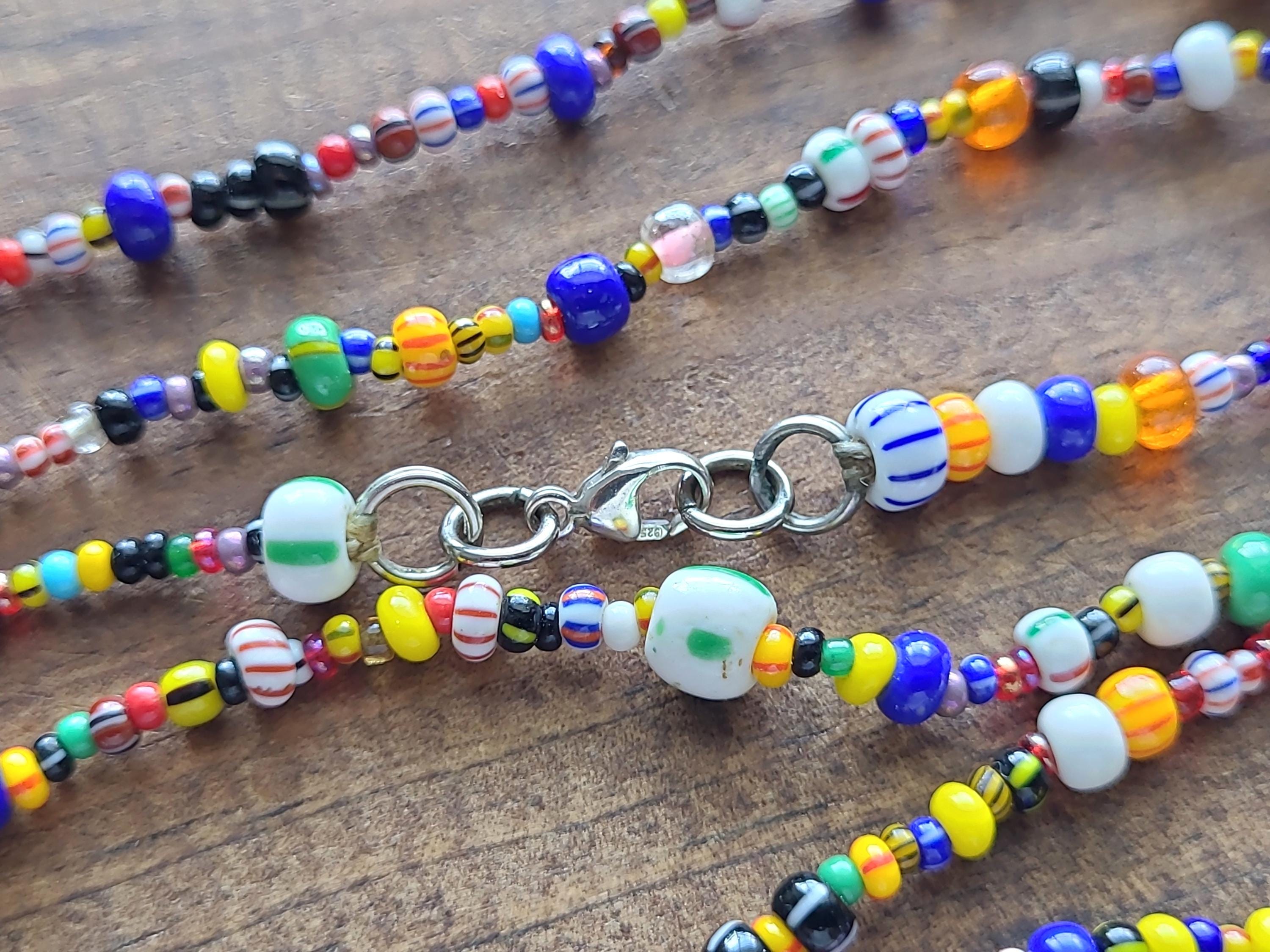 Vintage Multicolor and Striped Seed Bead Necklace With New