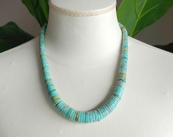 Kewa Pueblo Santo Domingo Turquoise Heishi Necklace, Graduated Beads, Sterling Clasp