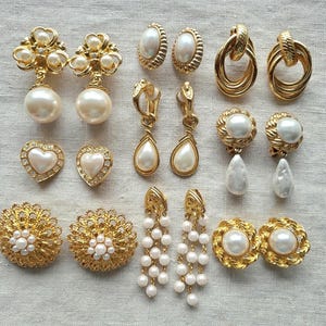 Choice 80s 90s vintage bold gold ans pearl clipon earrings, large statement, individually priced