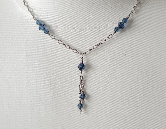 Vintage sterling chain and blue glass crystal Y-n… - image 7