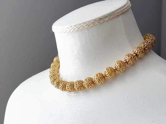 Signed vintage Monet fillagree gold bead choker n… - image 7