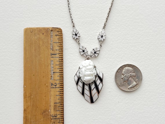 Early Coro Art Deco pendant silvertone necklace, … - image 10