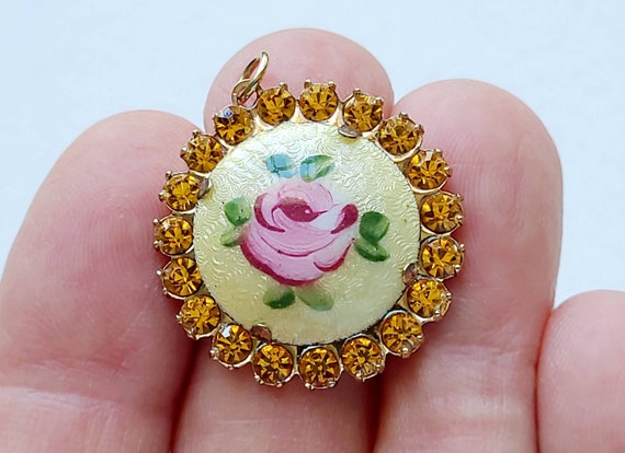 Retro floral pink and yellow goldtone brooch,  pa… - image 6