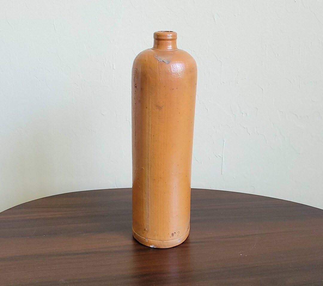 Vintage Glazed Stoneware Bottle N2, Terracotta Brown Color Vase Etsy