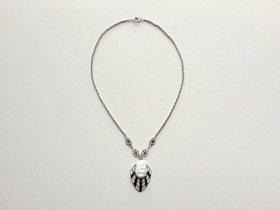 Early Coro Art Deco pendant silvertone necklace, … - image 7
