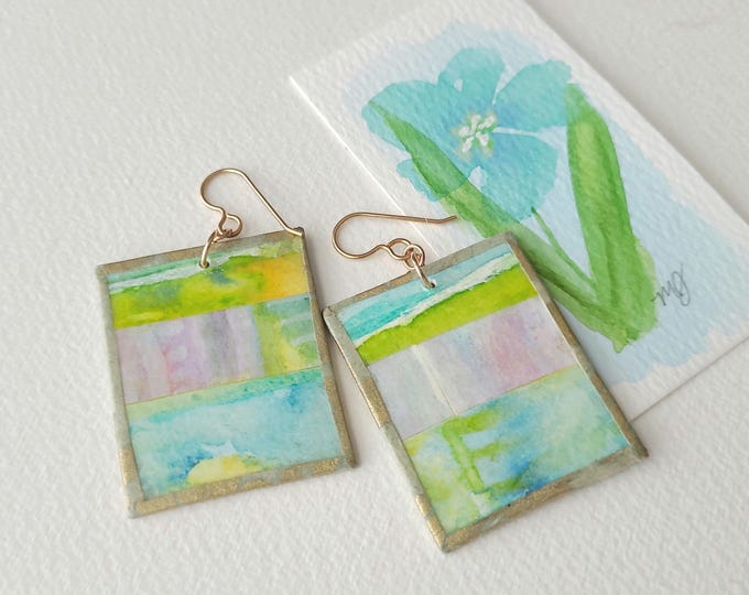 Painted Watercolor Clip On Earrings Handmade