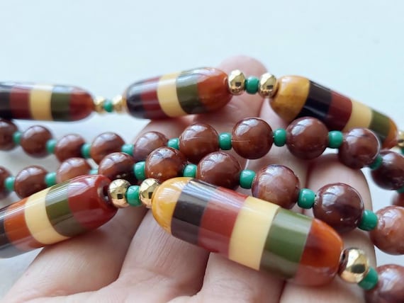 Vintage laminated bakelite and round acrylic bead… - image 1