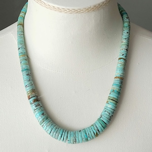 Vintage Turquoise necklace, Kewa Pueblo Santo Domingo large hand rolled heishi turquoise beads, 19.5&quot;
