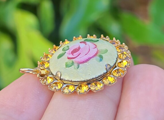 Retro floral pink and yellow goldtone brooch,  pa… - image 3