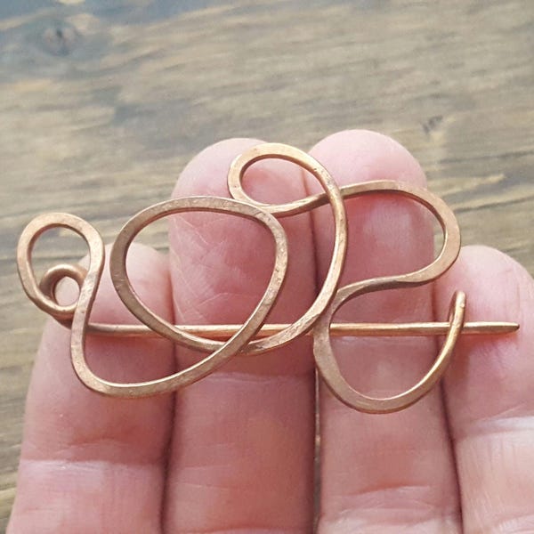 Handmade copper wire OOAK shawl pin brooch, open airy design