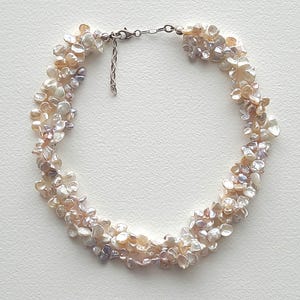 Vintage keshi pearls 3 strand necklace, creamy white, peach champagne, and lavender, adjustable 18&quot;. Spring Summer