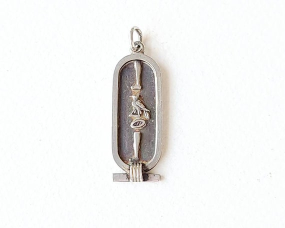 Vintage Egyptian cartouche silver pendant, hierog… - image 7