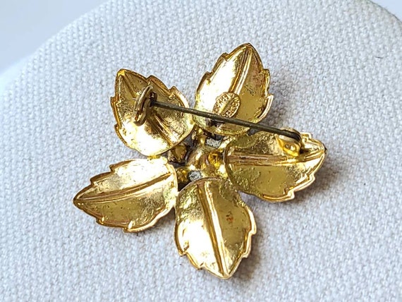 Vintage Western Germany signed flower goldtone br… - image 7