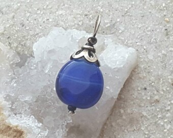 Handmade Cobalt lampwork glass and sterling pendant, blue glass teardrop, one of a kind.