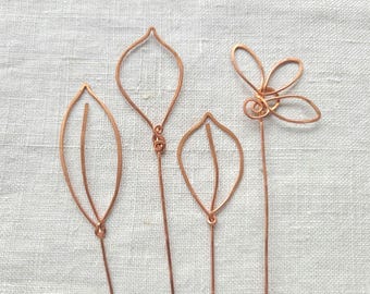 Set of 4 Copper Leaf Bookmarks or Indoor Plant Stakes, Hand-Painted Watercolor Ferns