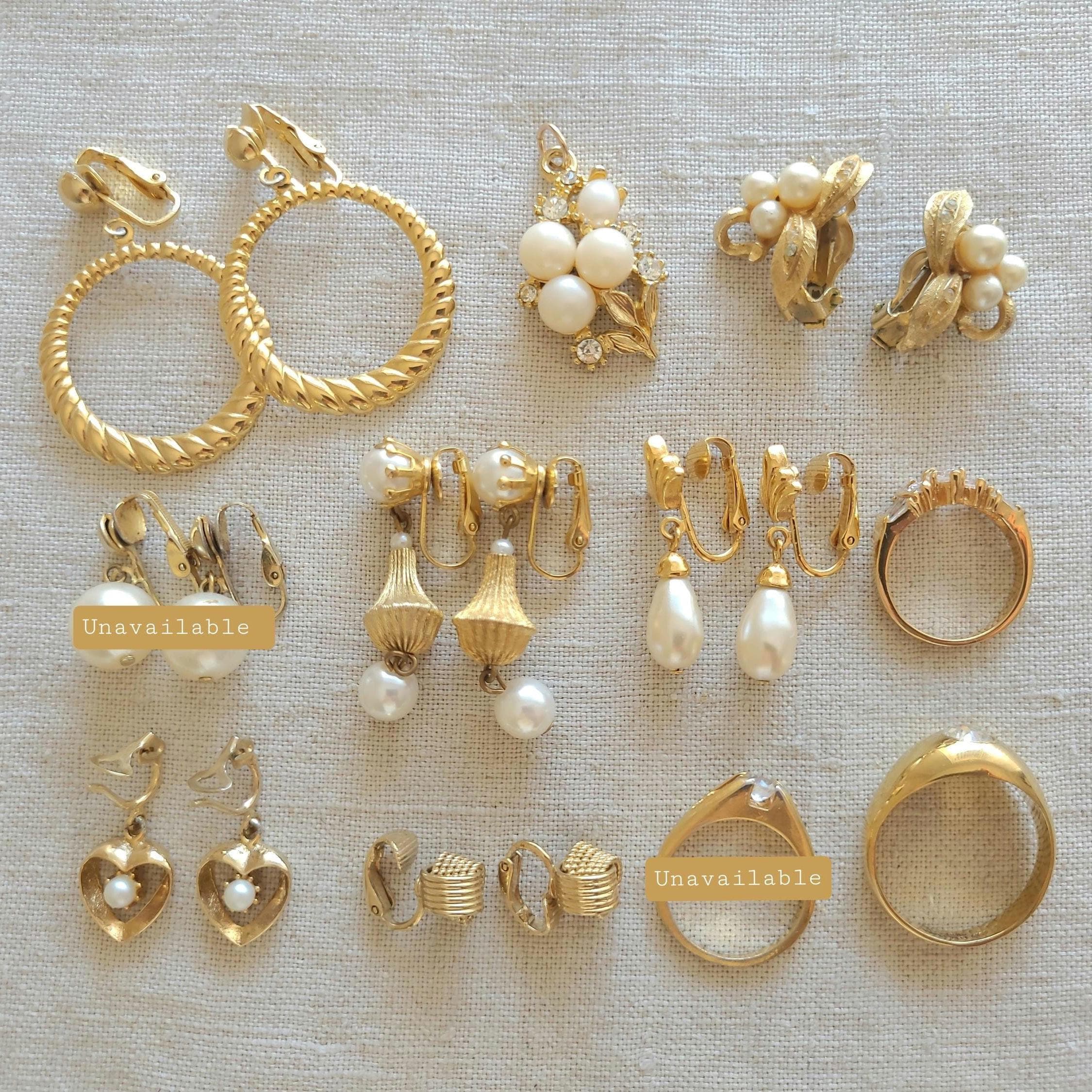 Boucles D'oreilles Clips Vintage – Métal Doré à Cabochon Perle – Années 80 (neuf Avec Défaut)