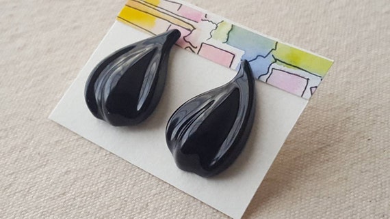 Retro Black 3d Lucite Leaf Shaped Stud Earrings Blac Gem