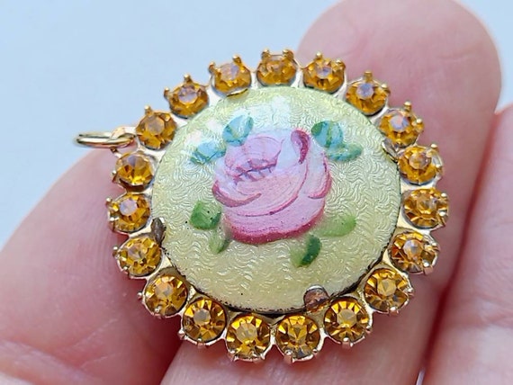 Retro floral pink and yellow goldtone brooch,  pa… - image 4