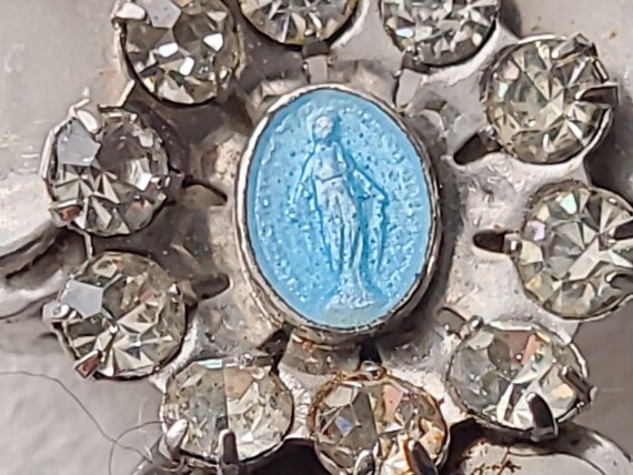 Vintage Clover brooch with blue enamel Madona cab… - image 3