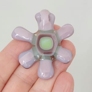 Mod OOAK handmade fused glass flower pendant necklace, lavender maroon sage, 1.5mm top side hole, 22" maroon faux suede cord included