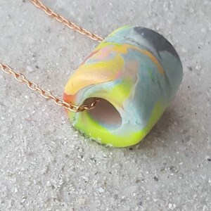 Artisan Pastel Neon Polymer Clay Necklace, Multicolor Marbled Bead, Copper Chain image 16
