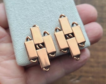 Vintage 1960s Renoir copper clip on earrings, sculptural, geometric