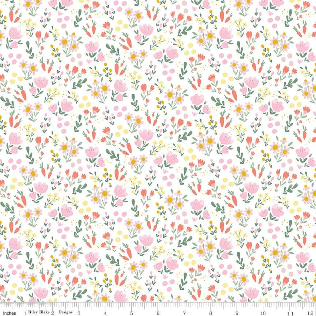 Riley Blake Easter Egg Hunt Floral White Sold by the 1/2 Yard COUNTRY ...