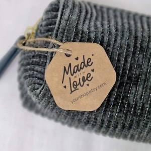Étiquettes personnalisées MADE WITH LOVE pour vos produits faits main (Lot de 75/100/200)