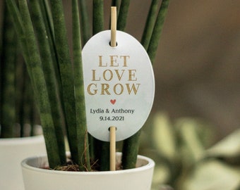 LET LOVE GROW! Personalized sign for plant favors (Bamboo stick included!)