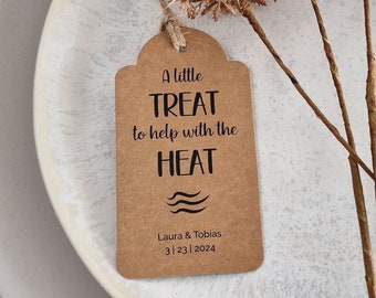 A little treat to help with the heat – Personalized TAGS for wedding fans and favors (Set of 50/100/200)