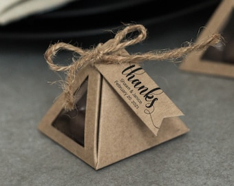 Personalized kraft PYRAMID boxes for wedding favors (Set of 25/50/100)