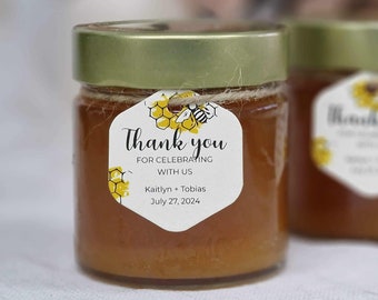 Grazie per aver festeggiato con noi – TARGHETTE personalizzate per prodotti a base di miele (Set da 50/100/200)
